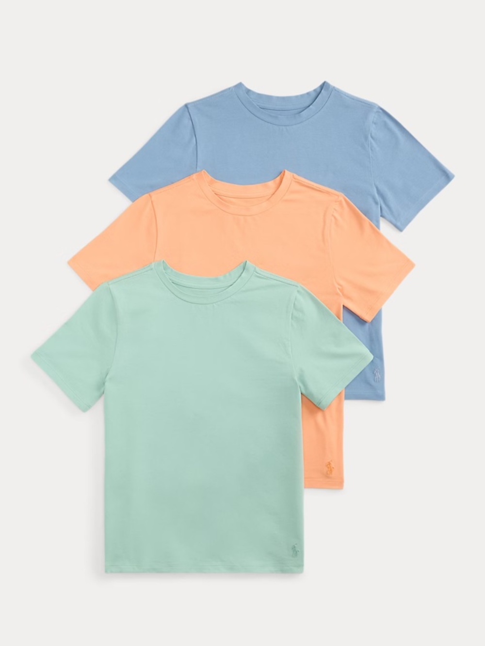 NWT 3-Pack Kids Crew Neck T-Shirts in Mint, Peach & Light Blue boys S (8)